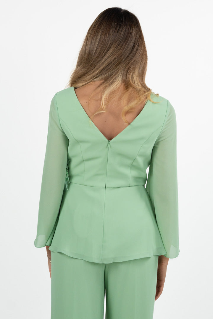 Completo Elegante con Blusa e Pantalone Palazzo verde acqua - Solo Gioie