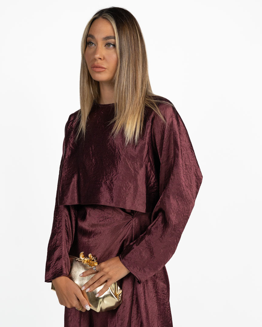 Abito Longuette Satin Sgualcito Burgundy - Marella