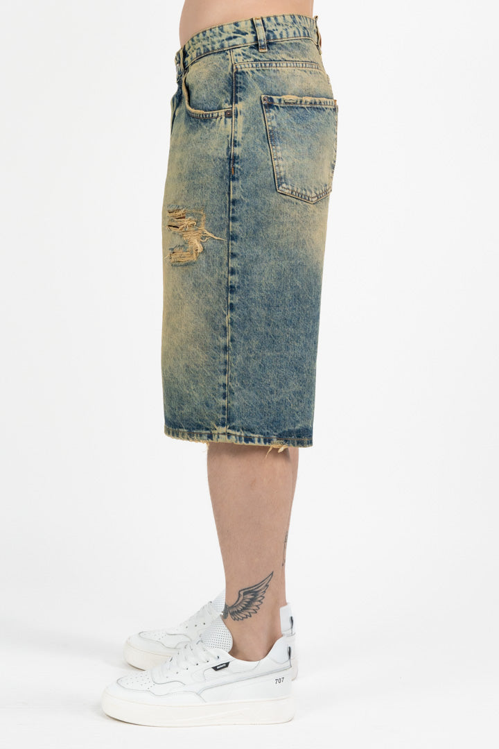 Bermuda Denim con Lavaggio Acid e Strappi - I'm Brian