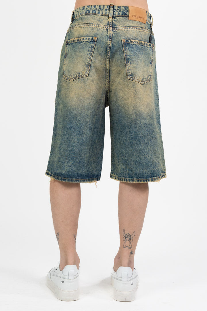 Bermuda Denim con Lavaggio Acid e Strappi - I'm Brian