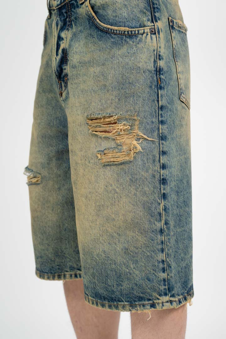 Bermuda Denim con Lavaggio Acid e Strappi - I'm Brian
