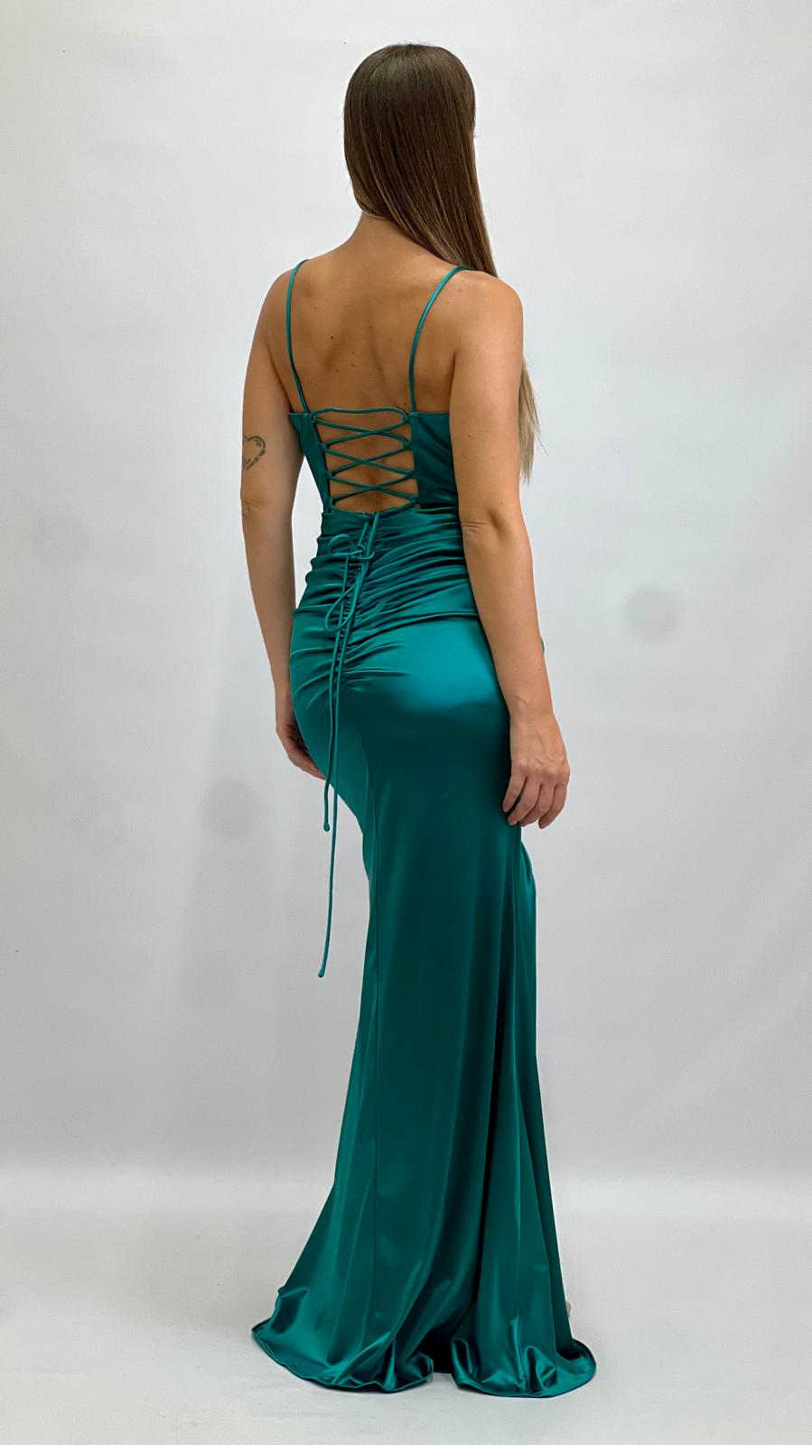 Abito Lungo Silhouette a Sirena con Intreccio Posteriore verde - Berti Mode Collection