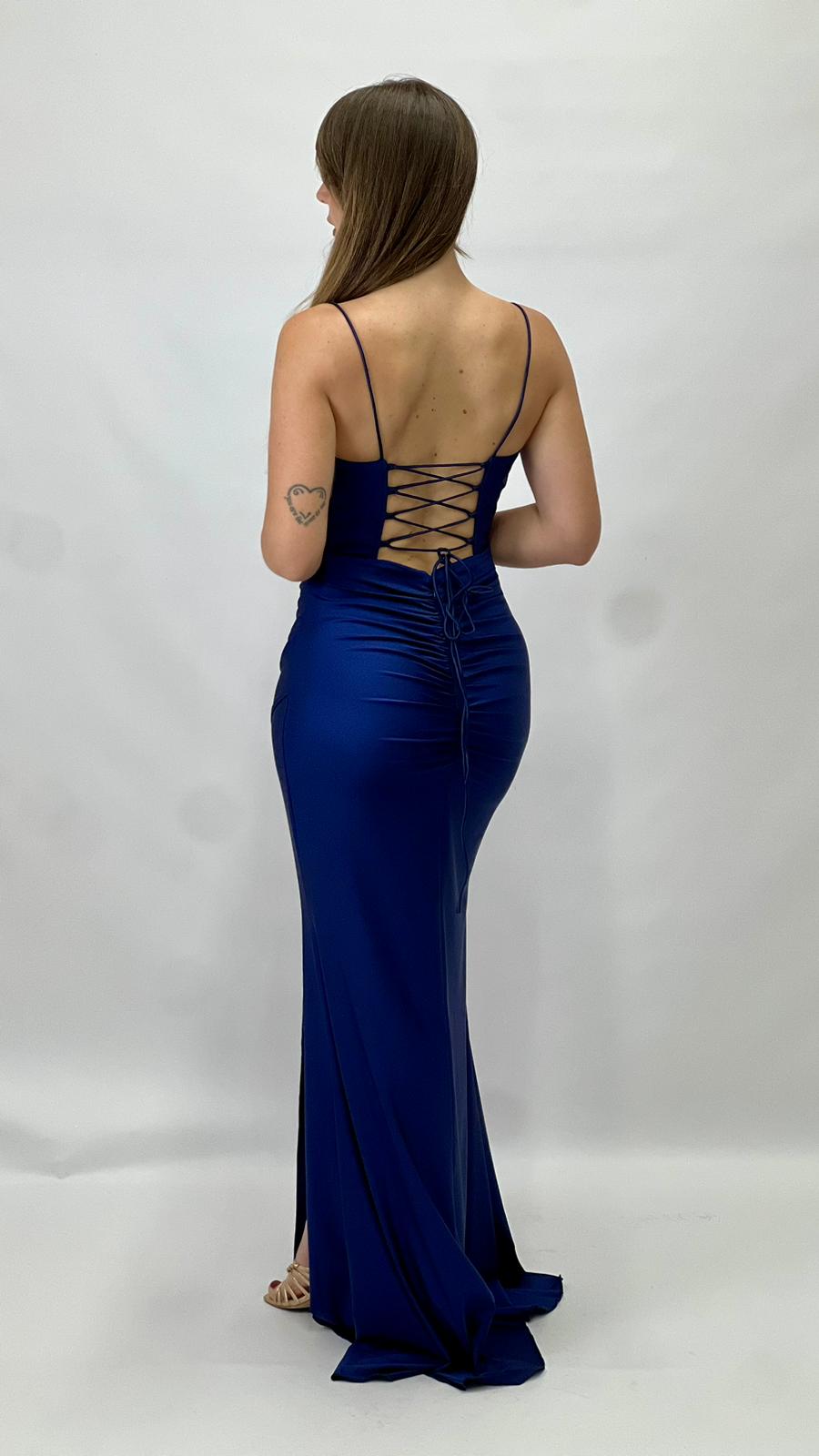 Abito Lungo Silhouette a Sirena con Intreccio Posteriore blu notte - Berti Mode Collection