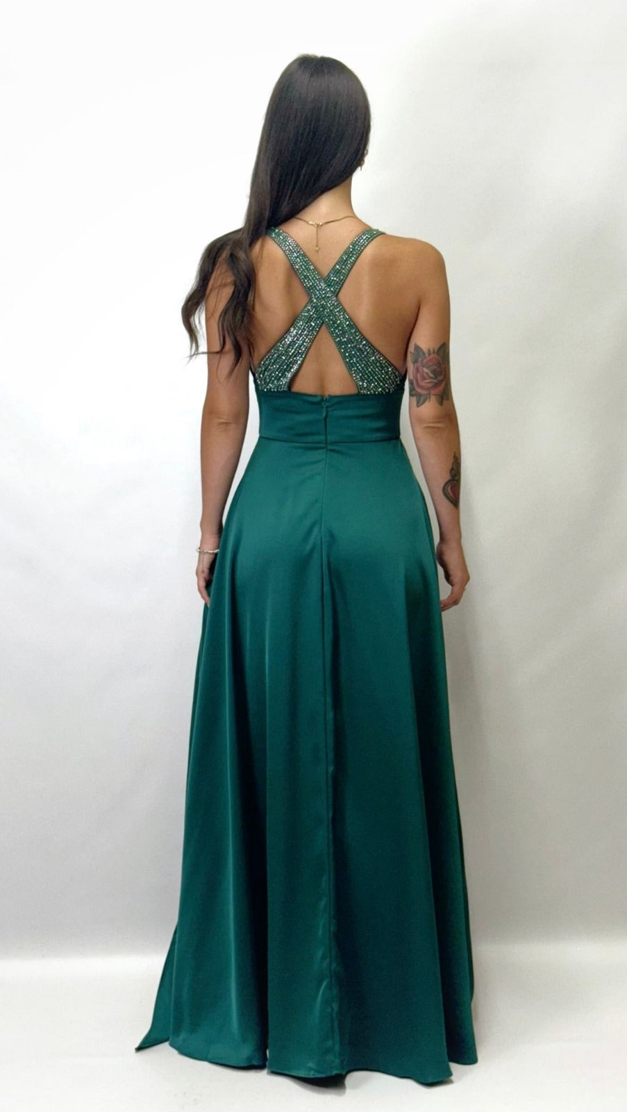 Berti Mode Collection - Abito con strass verde bosco