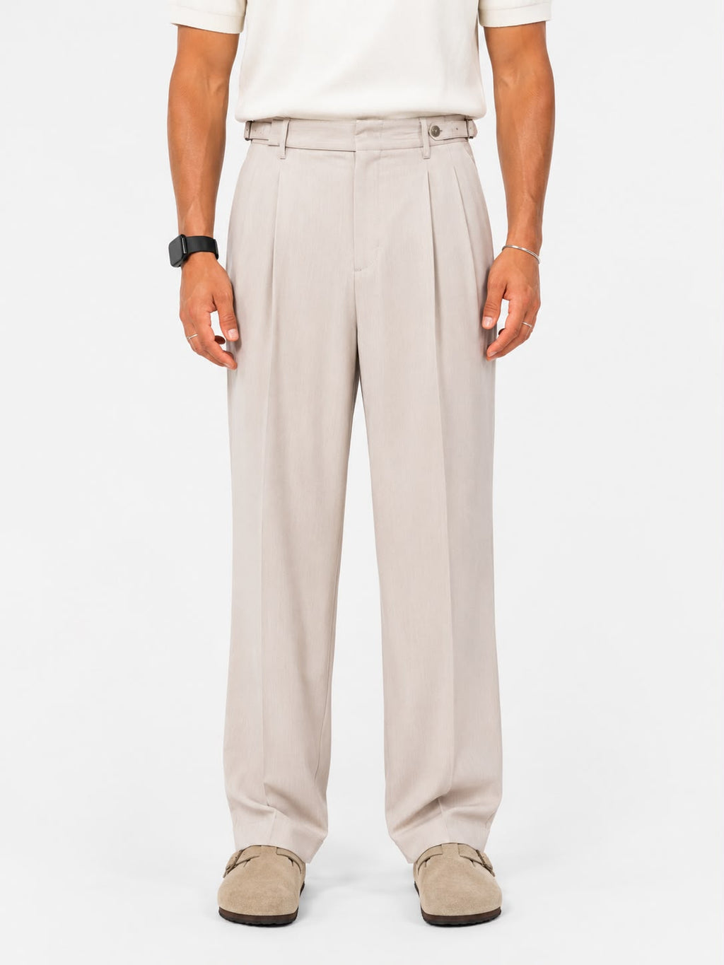 Pantalone Sartoriale Beige con Doppia Pinces e Regolatori Laterali - Berna