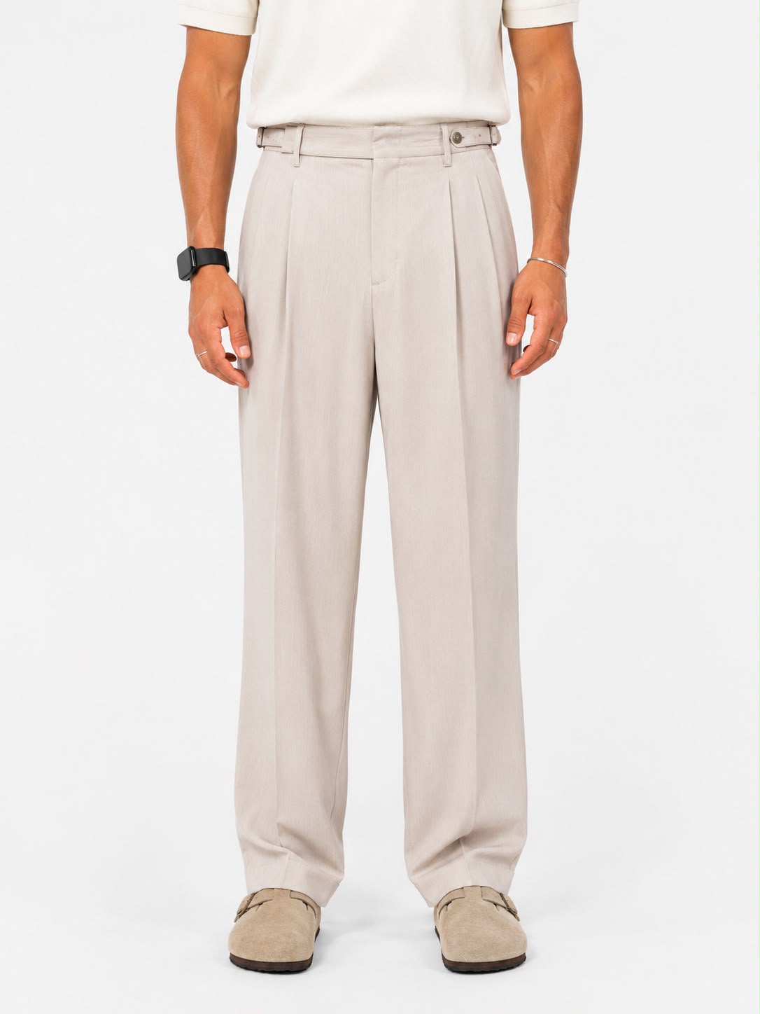 Pantalone Sartoriale Beige con Doppia Pinces e Regolatori Laterali - Berna