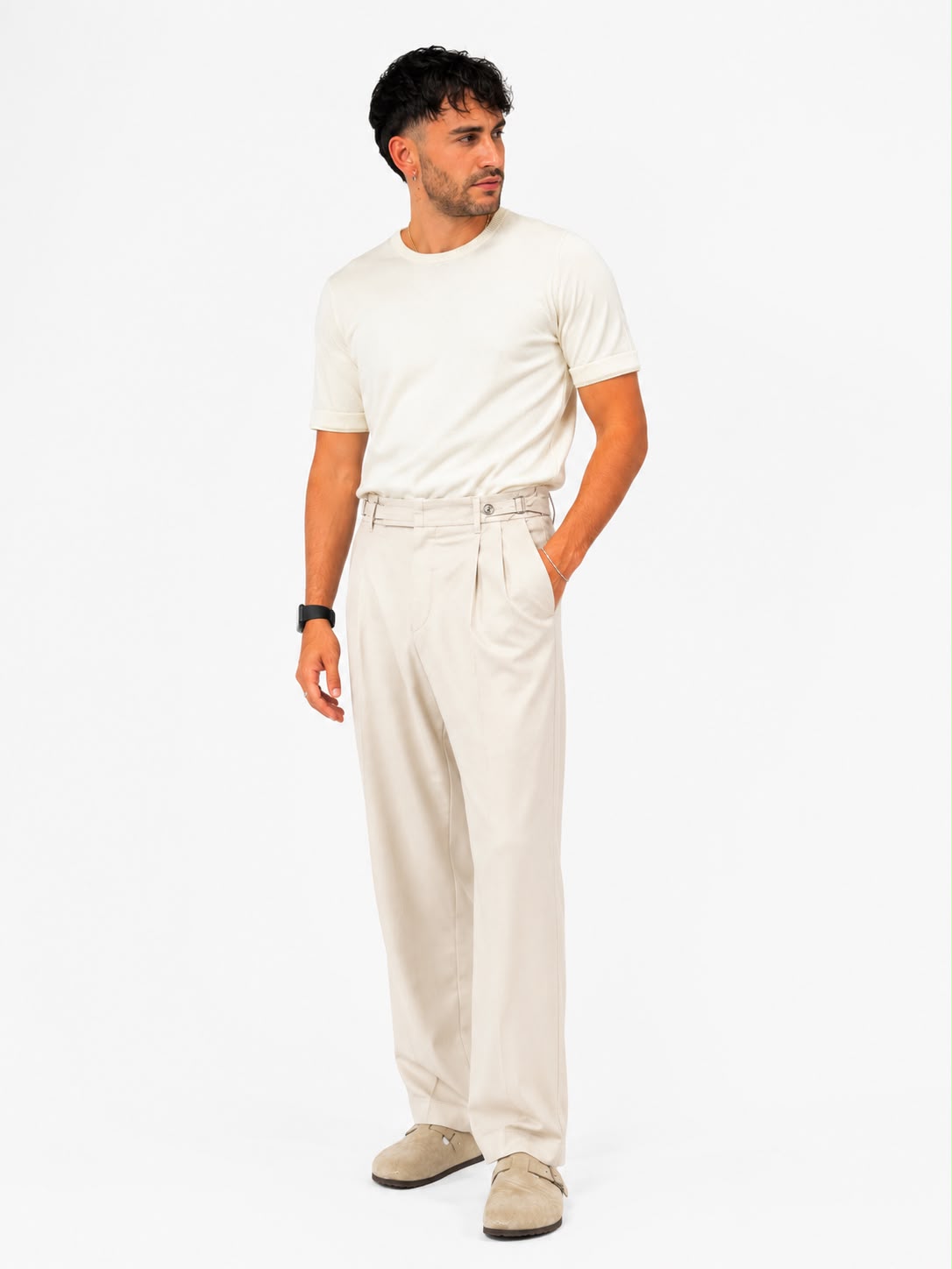 Pantalone Sartoriale Beige con Doppia Pinces e Regolatori Laterali - Berna