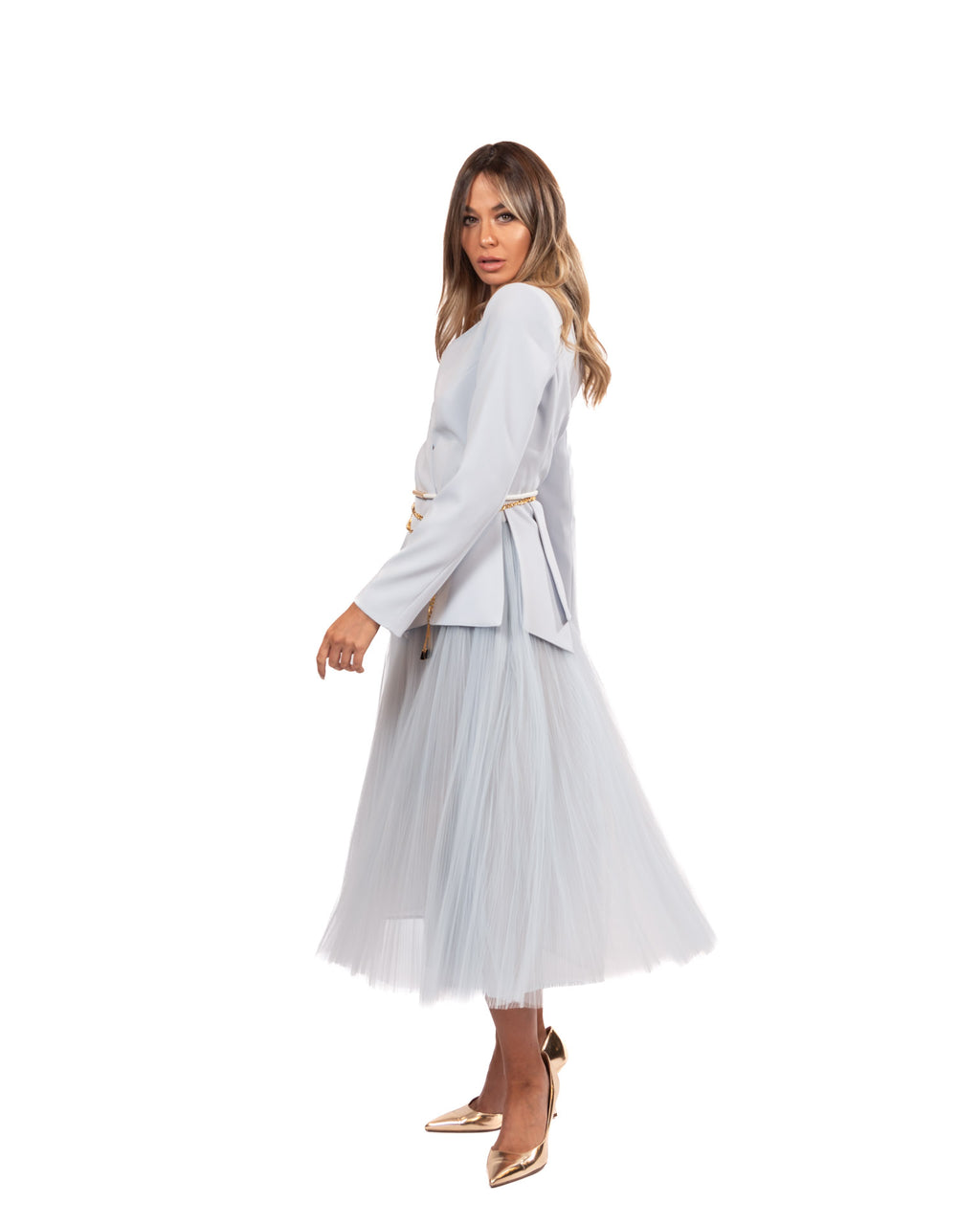 Elisabetta Franchi - Gonna in tulle con cintura gioiello