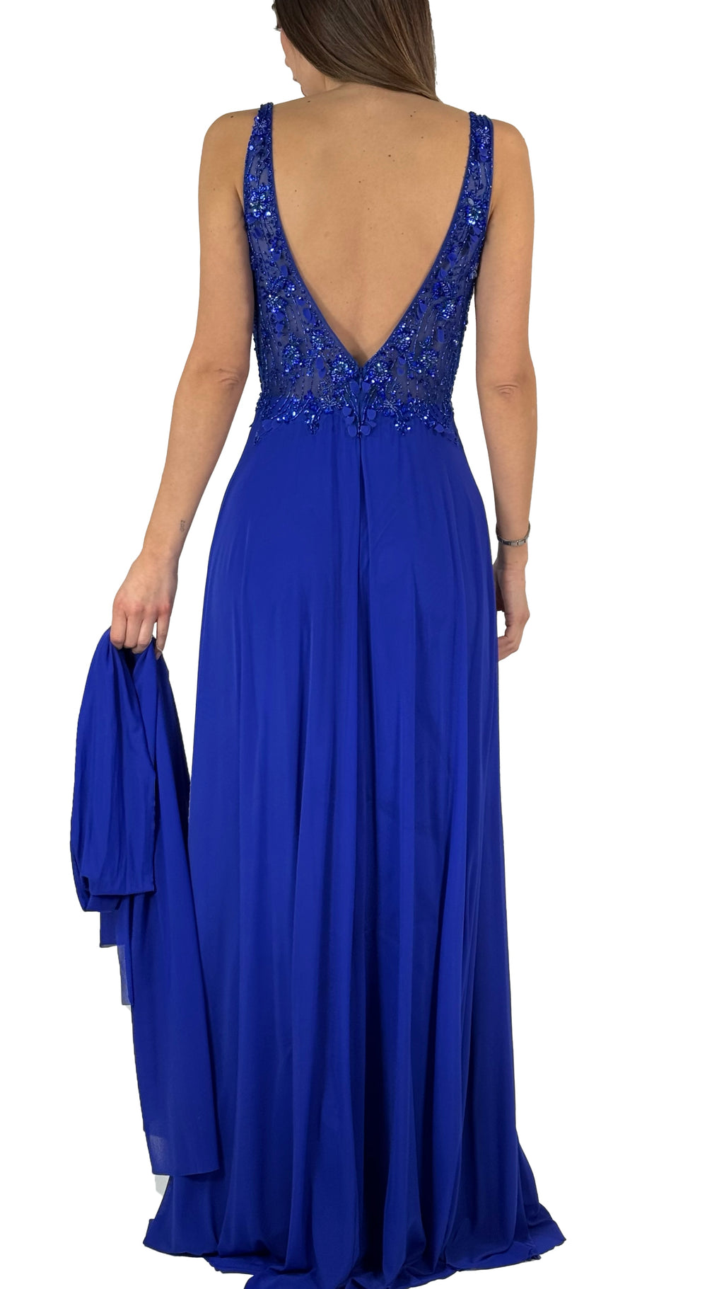 Abito con corsetto ricamato blu  - Solo Gioie