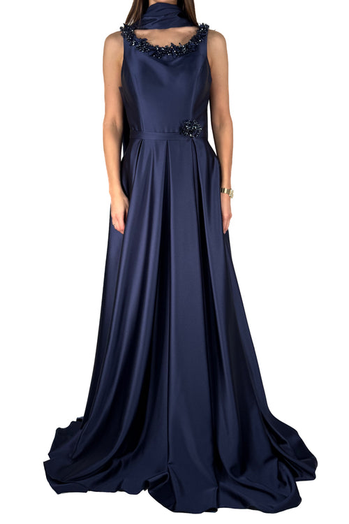 Abito blu notte in satin - Musani