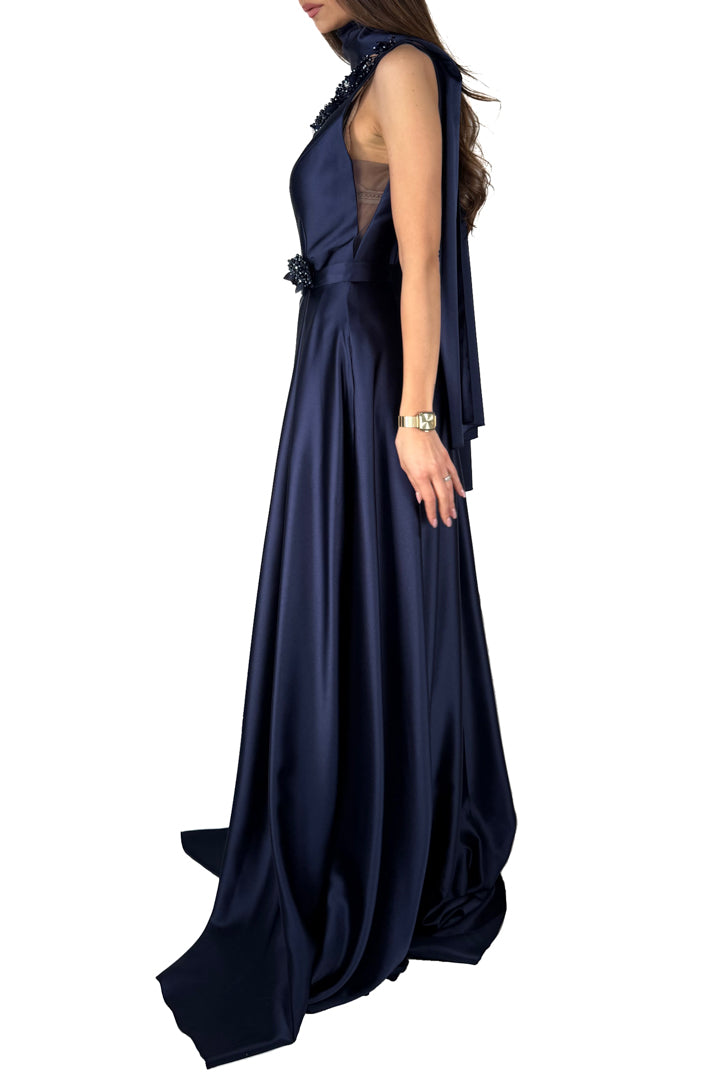 Abito blu notte in satin - Musani