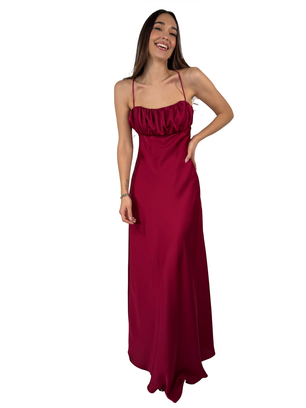 Slip Dress in Satin con Busto Arricciato magenta - Hanita