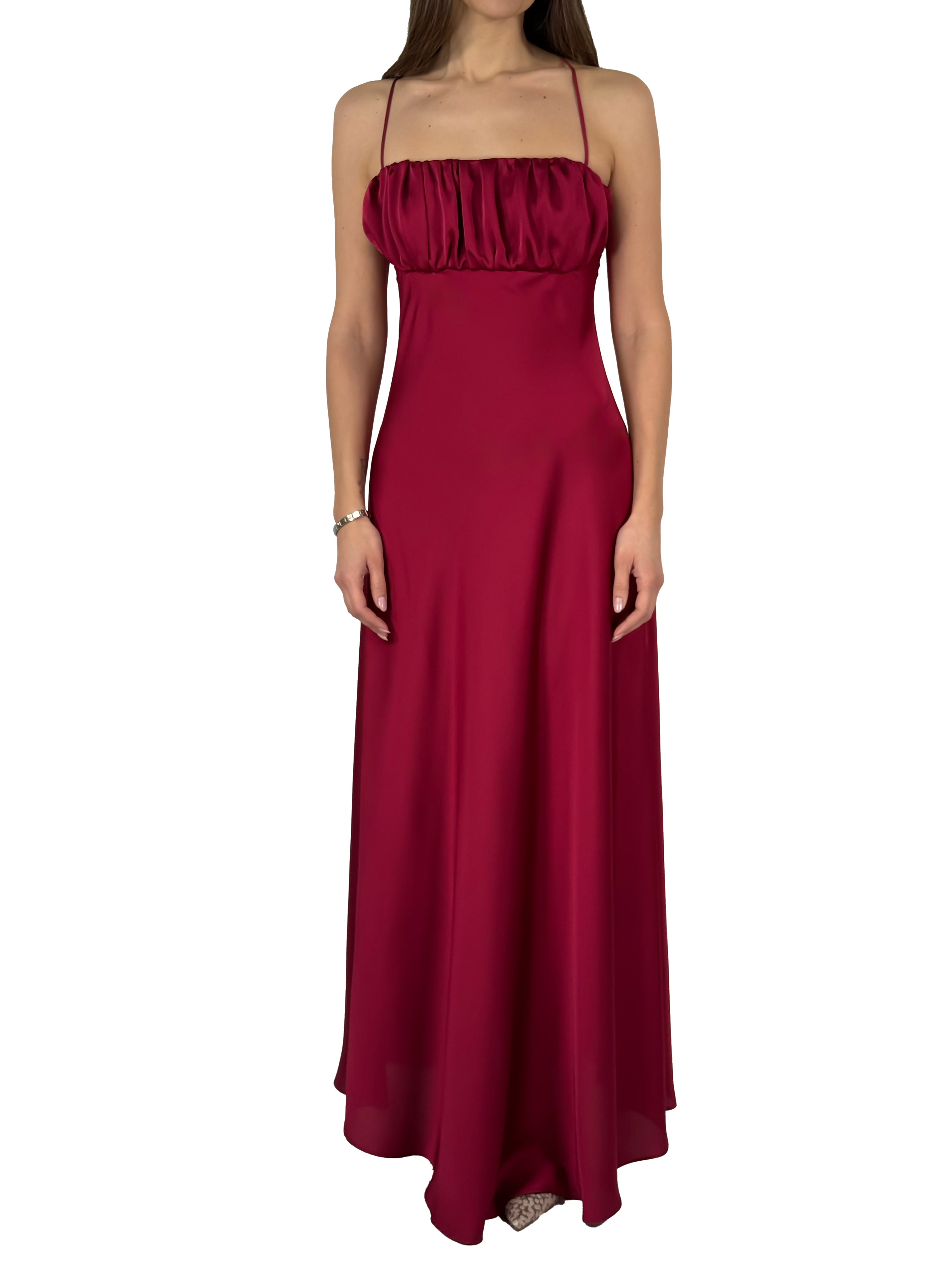 Slip Dress in Satin con Busto Arricciato magenta - Hanita