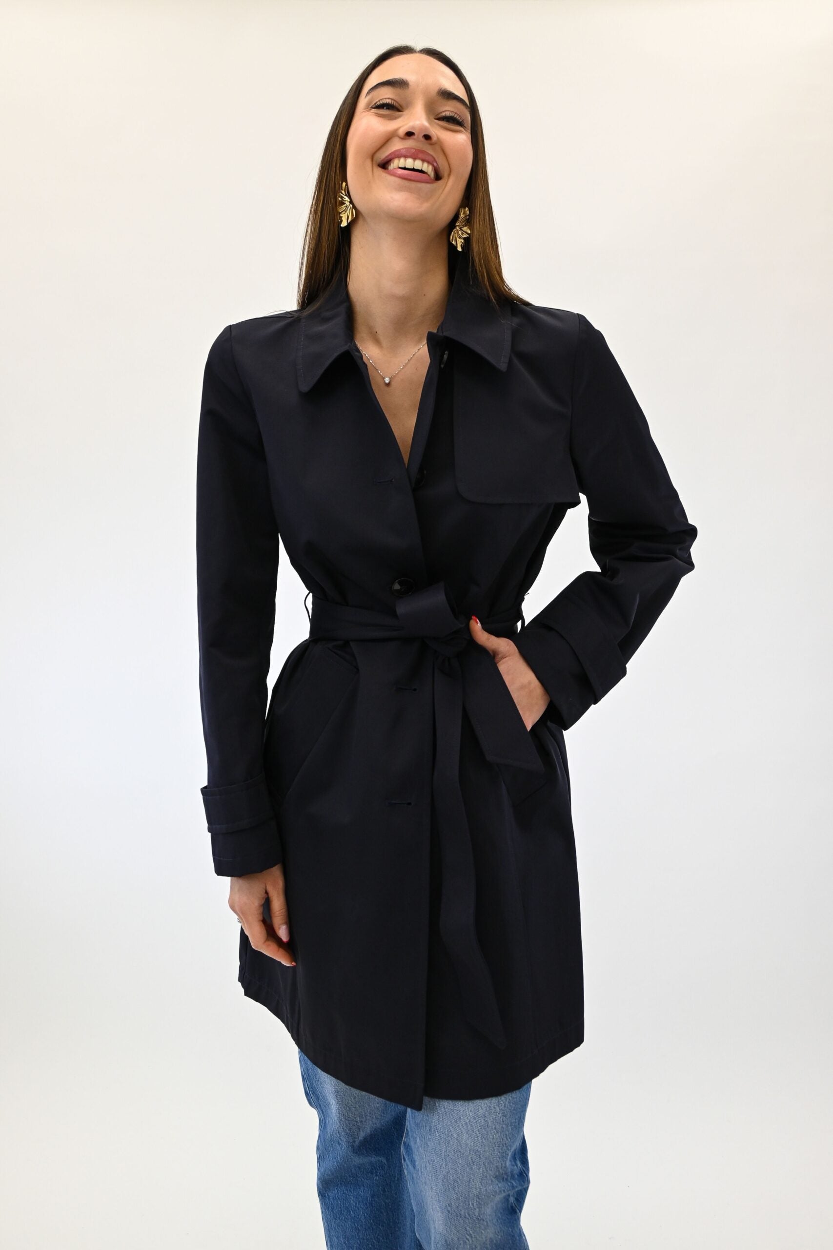 Emme Marella gabardina antigoccia lungo blu