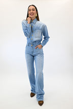 Elisabetta Franchi Tuta in denim con dettaglio lettering