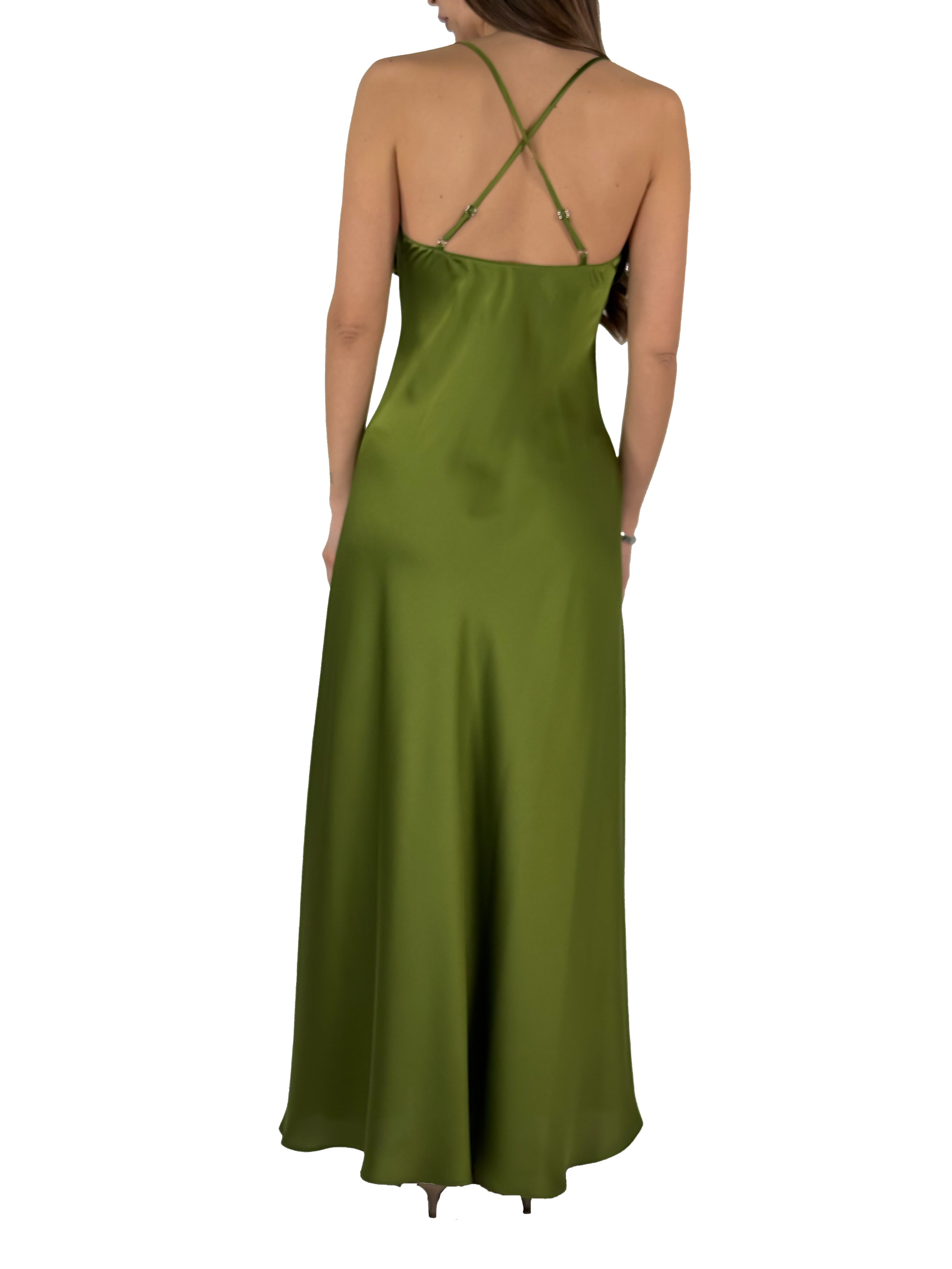 Slip Dress in Satin con Busto Arricciato verde - Hanita