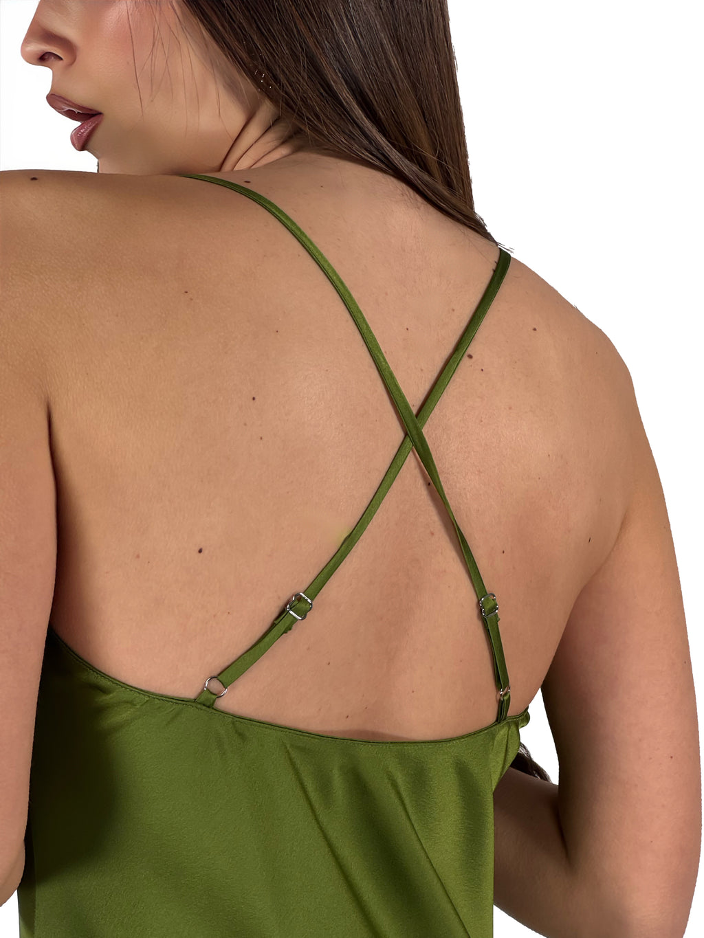 Slip Dress in Satin con Busto Arricciato verde - Hanita