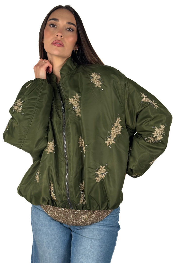 Bomber Oversize Ricamato – Verde Militare - Souvenir