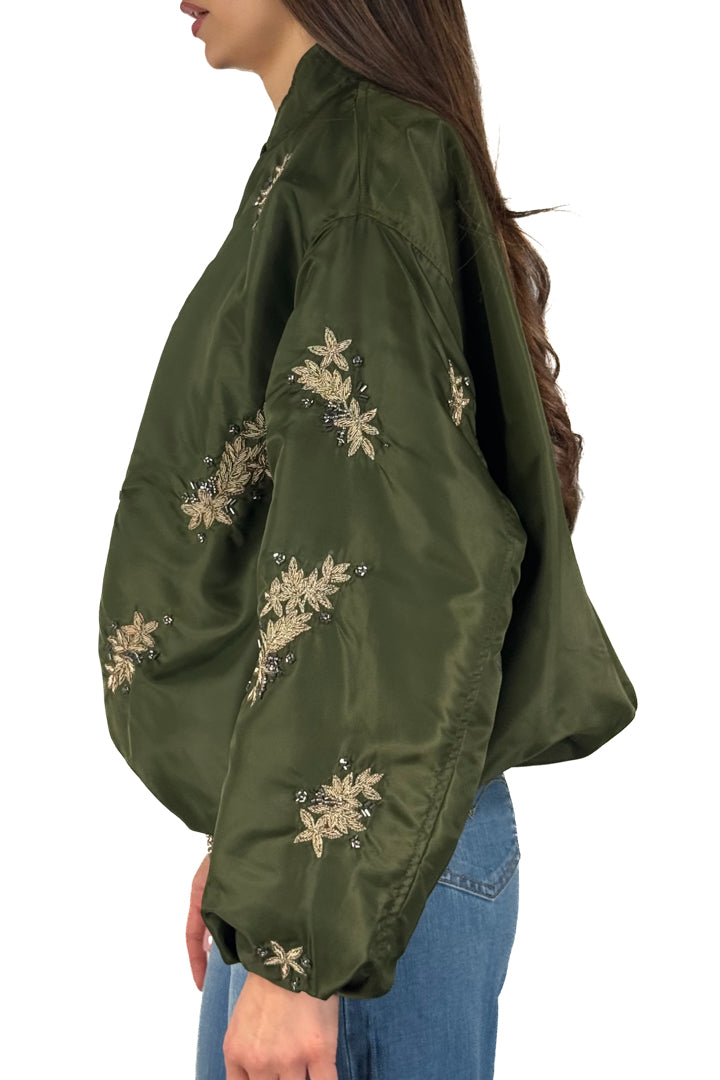 Bomber Oversize Ricamato – Verde Militare - Souvenir