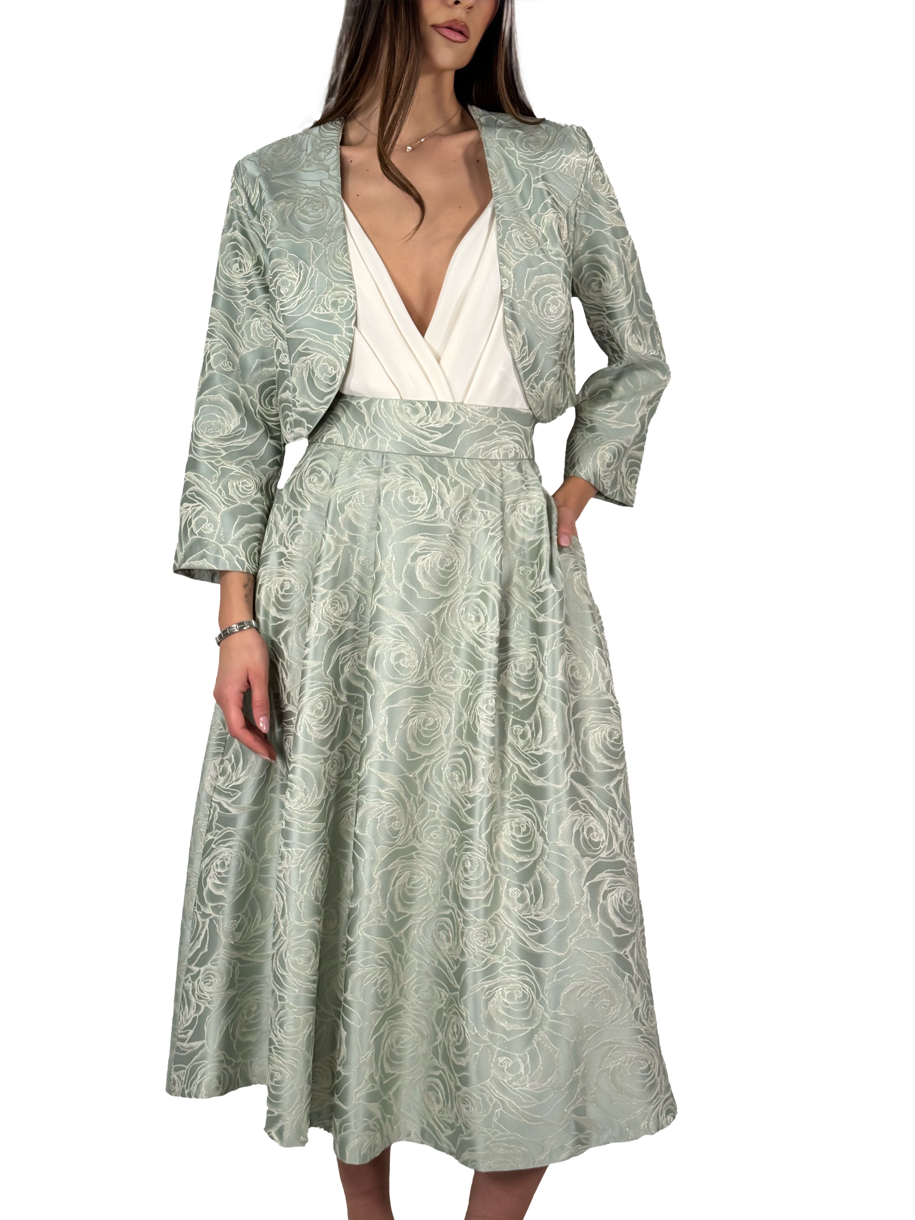 Bolerino Elegante in Jacquard Floreale Verde Salvia - Rinascimento