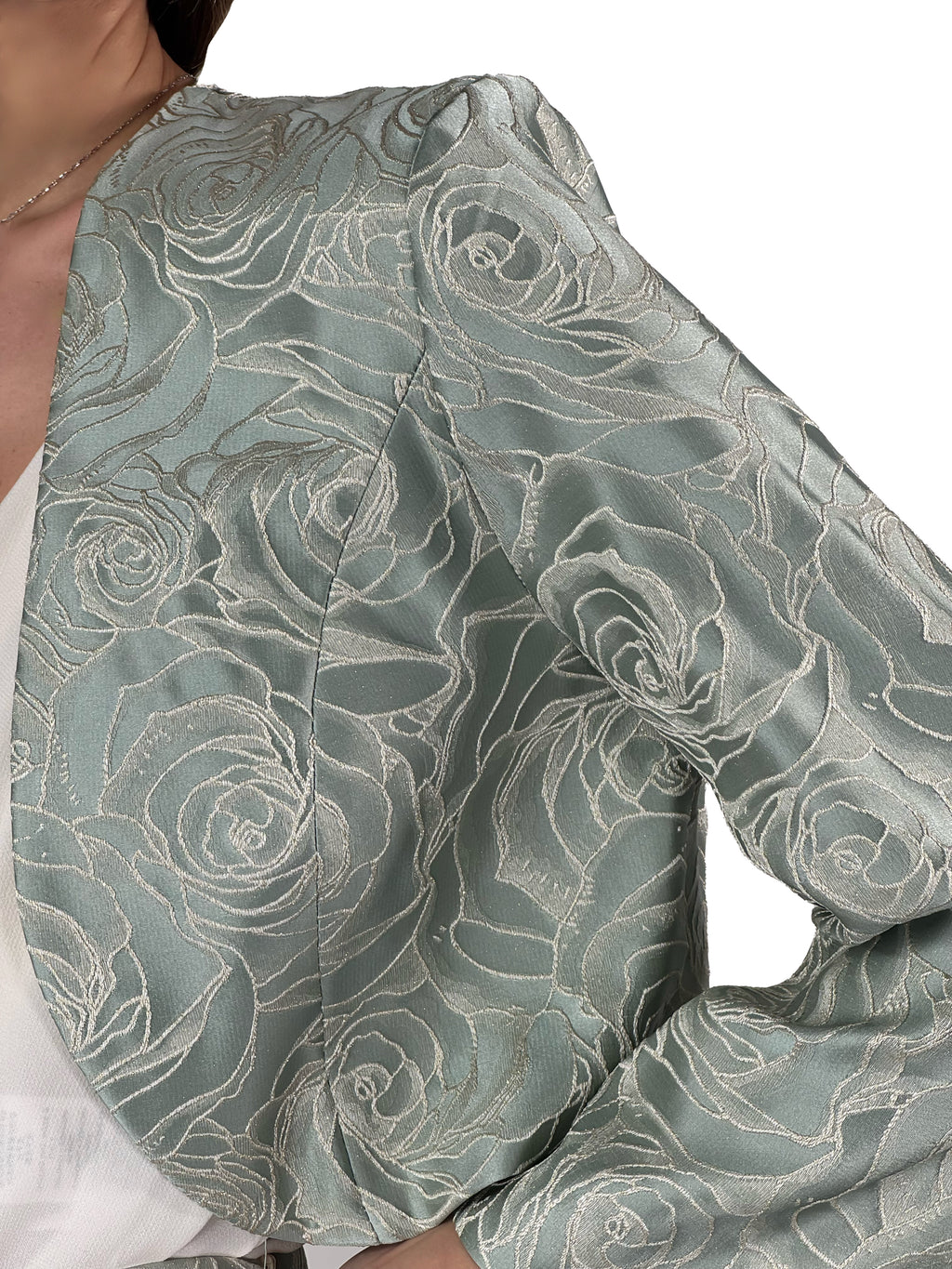 Bolerino Elegante in Jacquard Floreale Verde Salvia - Rinascimento