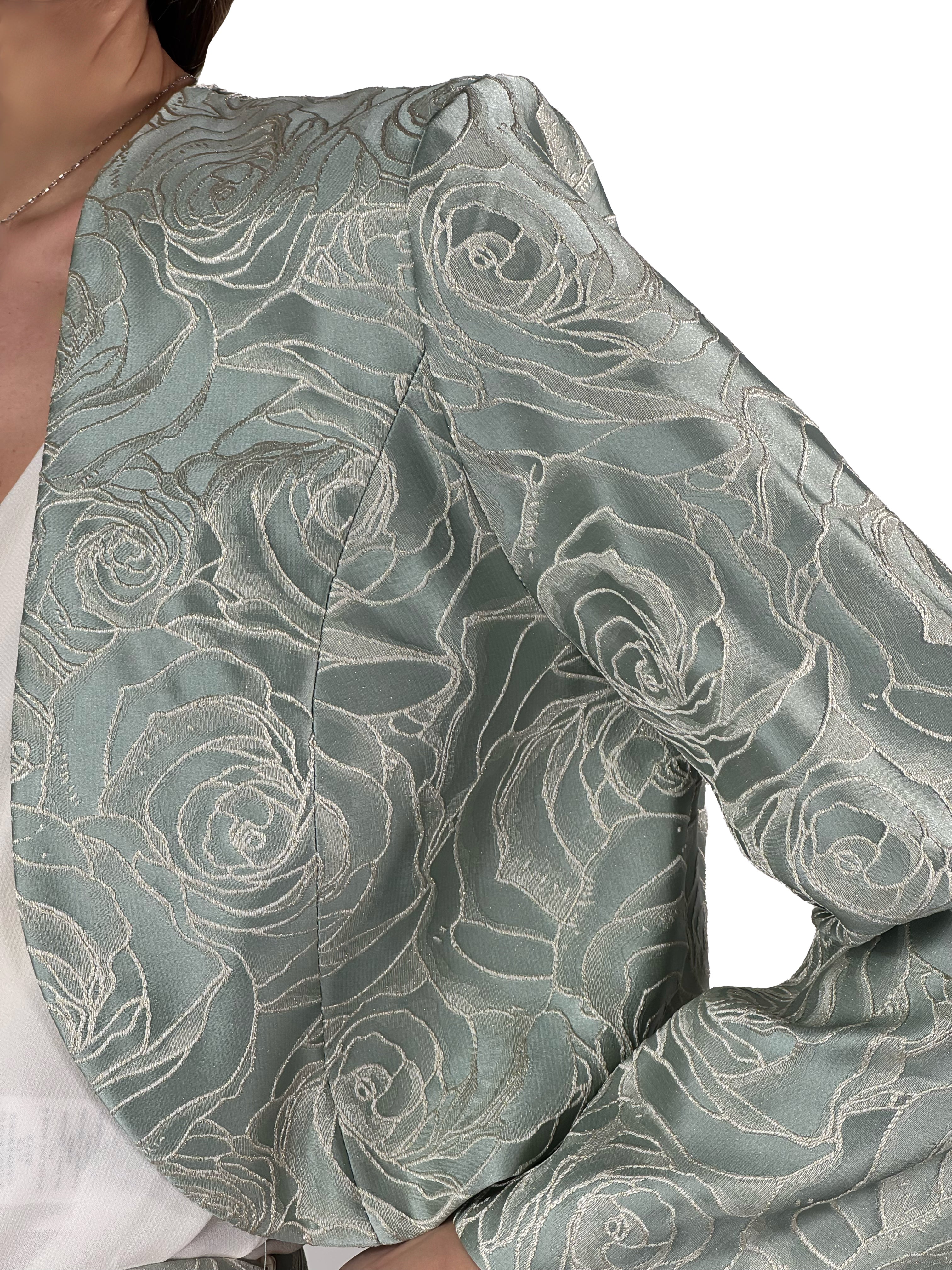 Bolerino Elegante in Jacquard Floreale Verde Salvia - Rinascimento