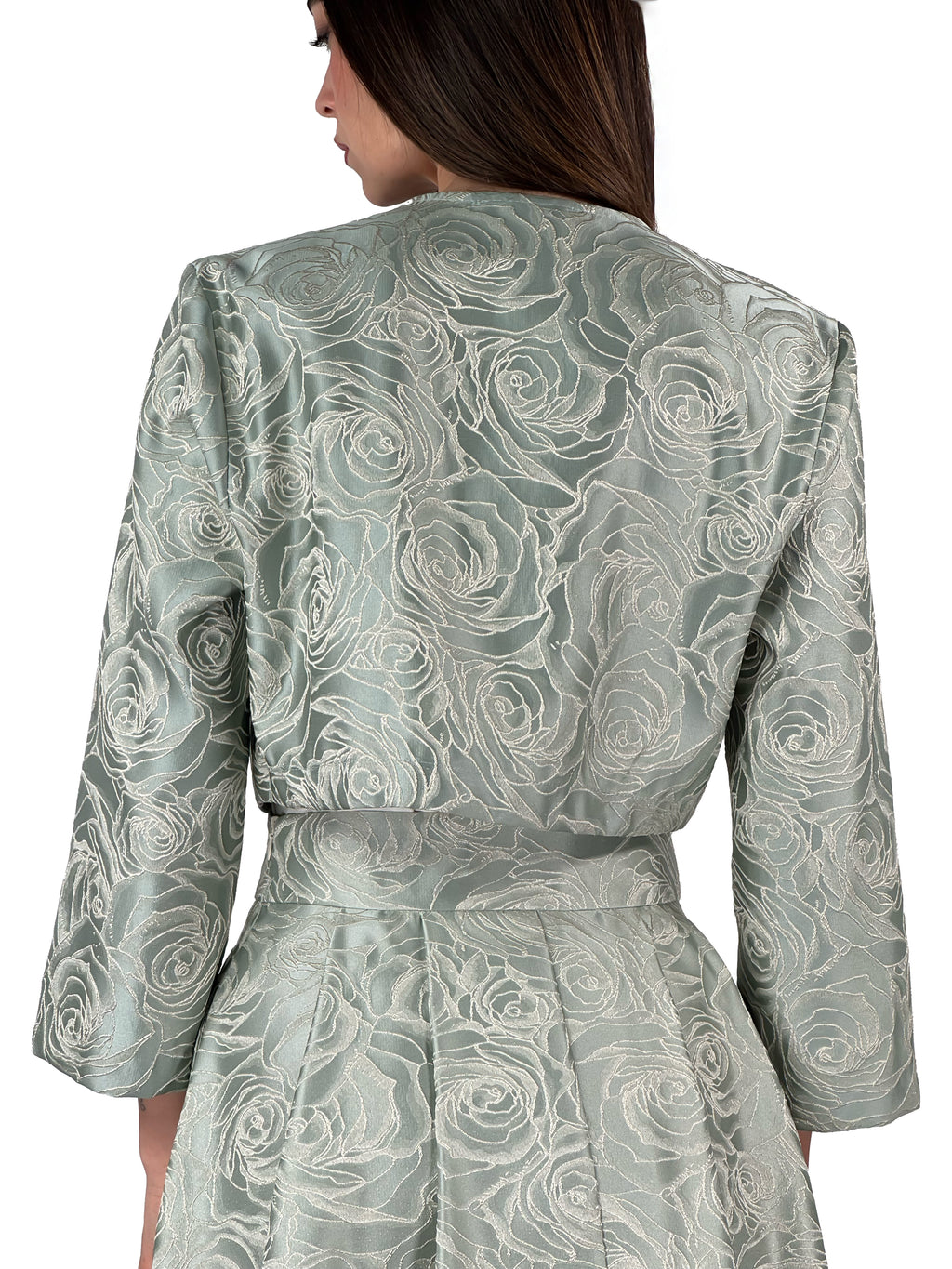 Bolerino Elegante in Jacquard Floreale Verde Salvia - Rinascimento