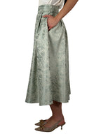 Gonna Midi a Ruota in Jacquard Floreale  Verde Salvia - Rinascimento