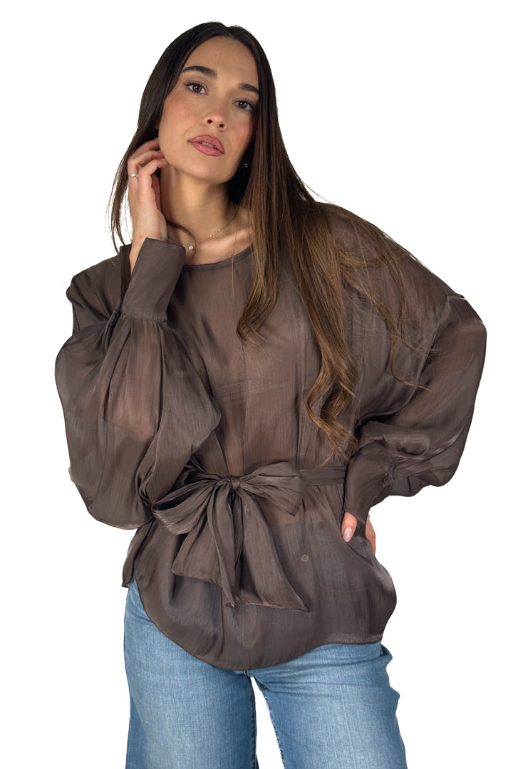 Blusa in Chiffon Semitrasparente marrone - Souvenir
