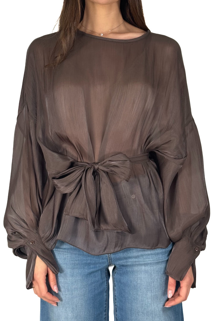 Blusa in Chiffon Semitrasparente marrone - Souvenir