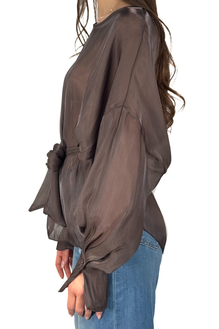 Blusa in Chiffon Semitrasparente marrone - Souvenir