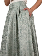 Gonna Midi a Ruota in Jacquard Floreale  Verde Salvia - Rinascimento