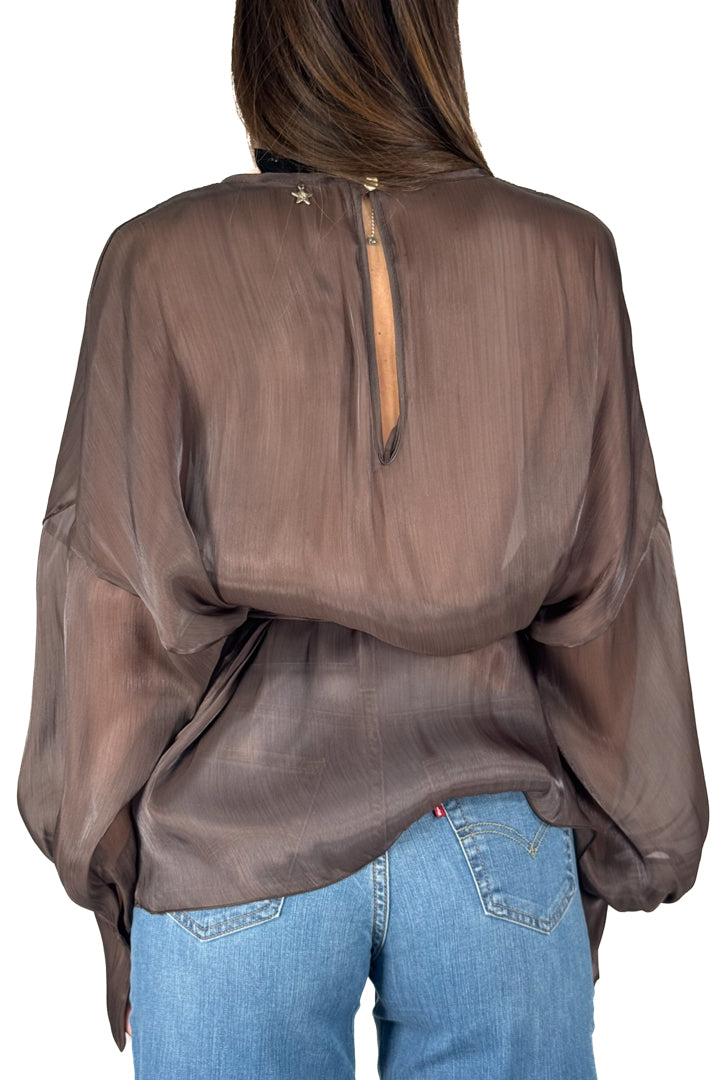 Blusa in Chiffon Semitrasparente marrone - Souvenir