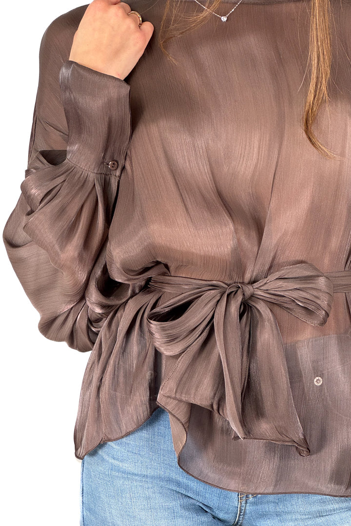 Blusa in Chiffon Semitrasparente marrone - Souvenir
