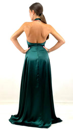 Berti Mode Collection - Abito verde in raso con scollo all'americana