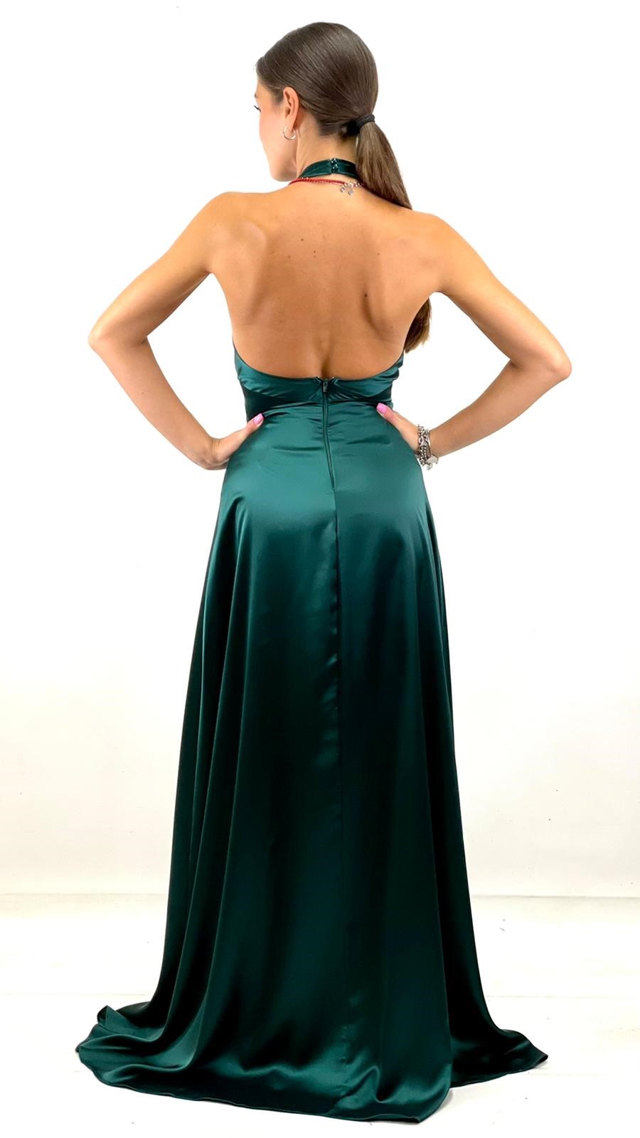 Berti Mode Collection - Abito verde in raso con scollo all'americana