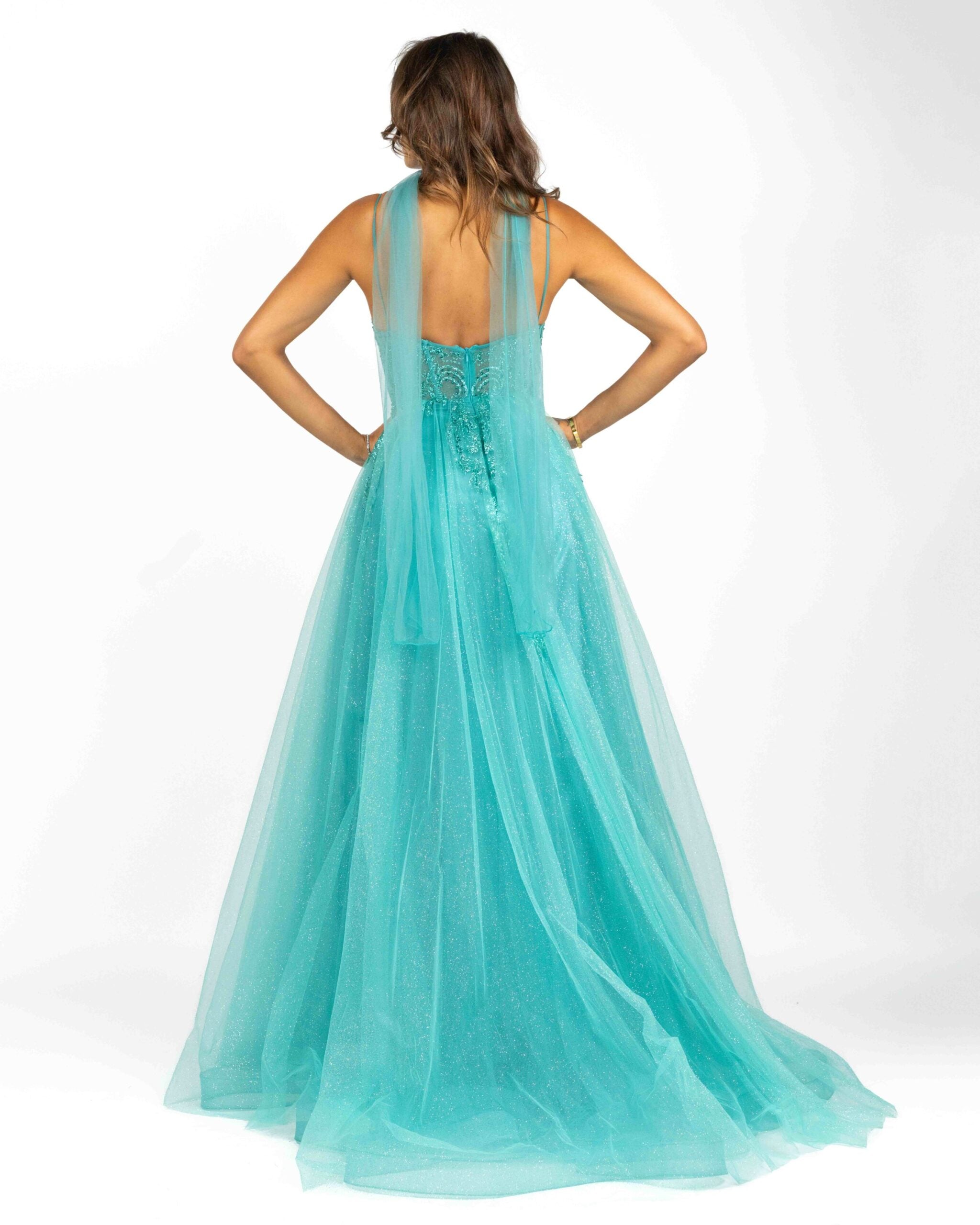 Berti Mode Collection - Abito in tulle con strass verde