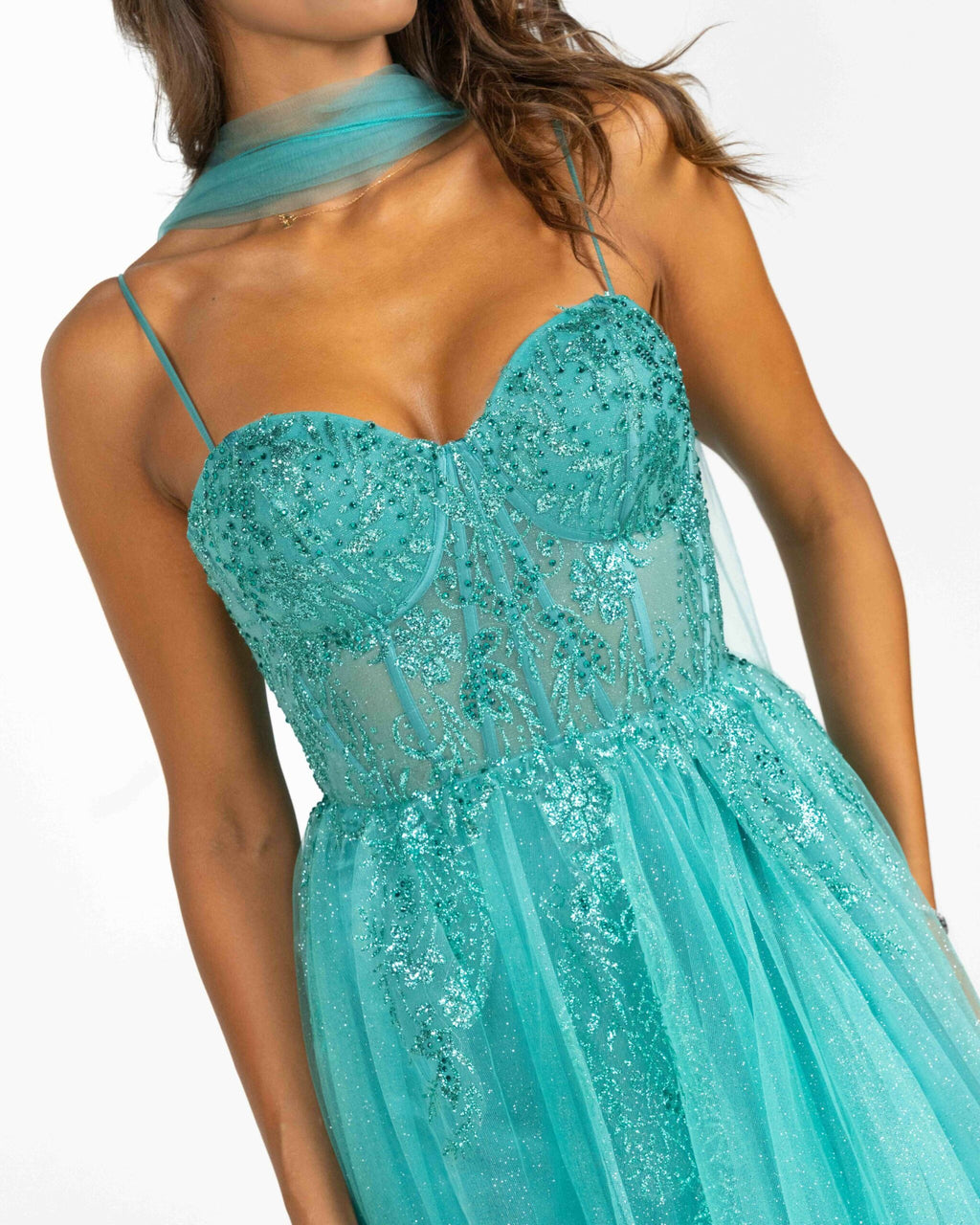 Berti Mode Collection - Abito in tulle con strass verde